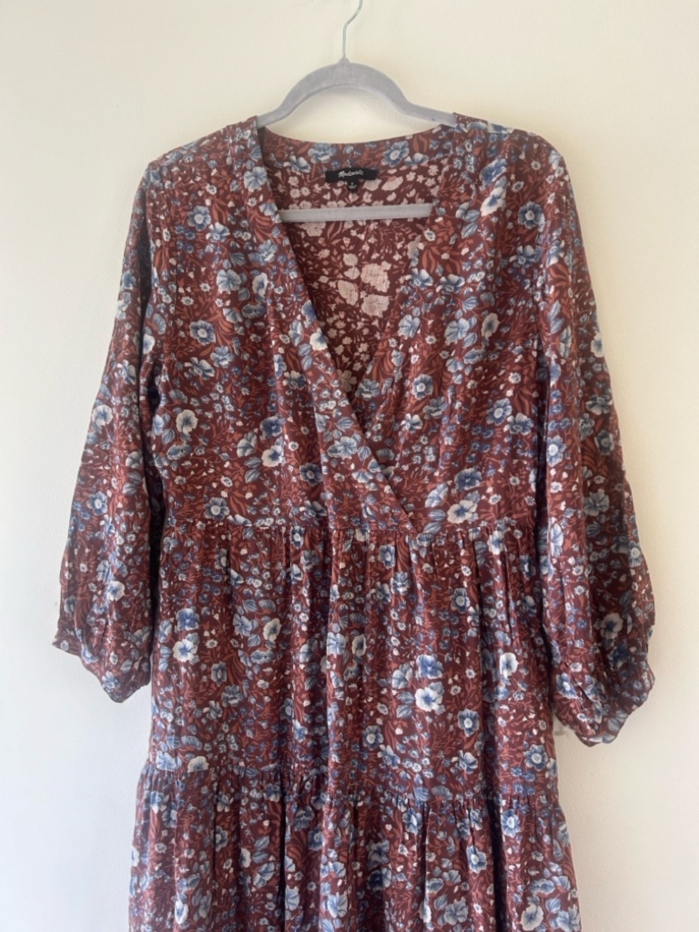 Madewell Brown Floral V-Neck Tiered Maxi Dress with Blue Accents - Picture 4 of 12